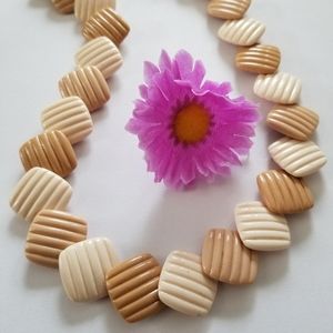 Vintage necklace tan tiles khaki neutral plastic